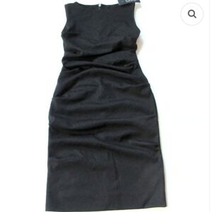 Nicole Miller Lauren Black Sleeveless Ponte Tuck Sheath Dress LBD EUC